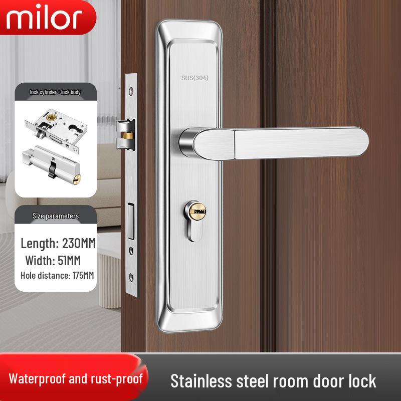 Universal Interior Door Lock Set: Silent Three-Piece Black Handle for Bedroom or Old Door Replacement