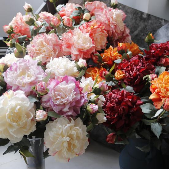 Artificial Flowers Bendable Stems Adjustable Luxury Peony Bouquet Realistic Silk Petals Home Decor for Living Room Dining Table Centerpiece