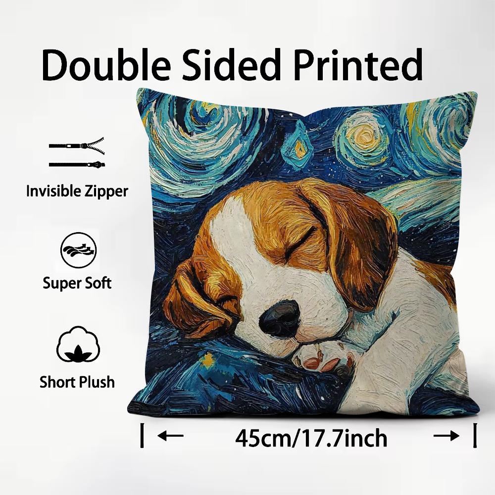 1PC Catoon Starry Sky Dog Cushion Cover Plush Fabric Soft DoubleSided Printed Sofa Warm Winter Home Child Gift Pillow Case
