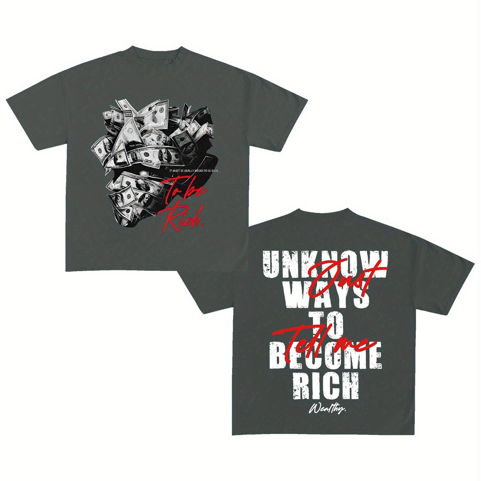 

300G Crew Neck T-Shirt Street Trend Hip Hop Y2K Style Does Not Change Rich Quick Letter Printed T-Shirt Unisex T-Shirt 4XL