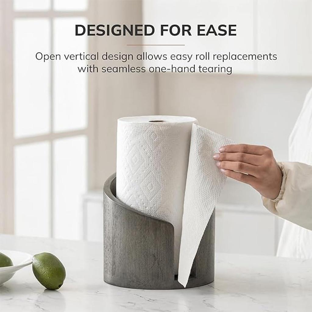 Berg Papierhandtuchhalter Arbeitsplatte mit Mangoholz Rundem Sockel und Eisenhalter,Neue Holz Papierhandtuchhalter Arbeitsplatte, Hält Jumbo und Mega Rollen