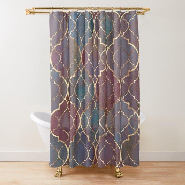 Moroccan Trellis Lattice Pattern Shower Curtain,Indigo Navy Blue White Vintage Geometric Lattice Bathroom Curtains With Hooks