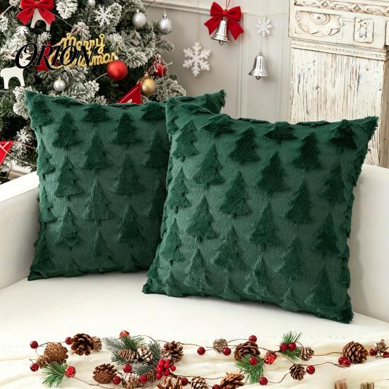 Soft Plush Decorative Cushion Cover Christmas Tree Cover, Embroidered Throw Pillow Holiday Seasonal Home Accents Case for Decor, 18 x Inches Covers