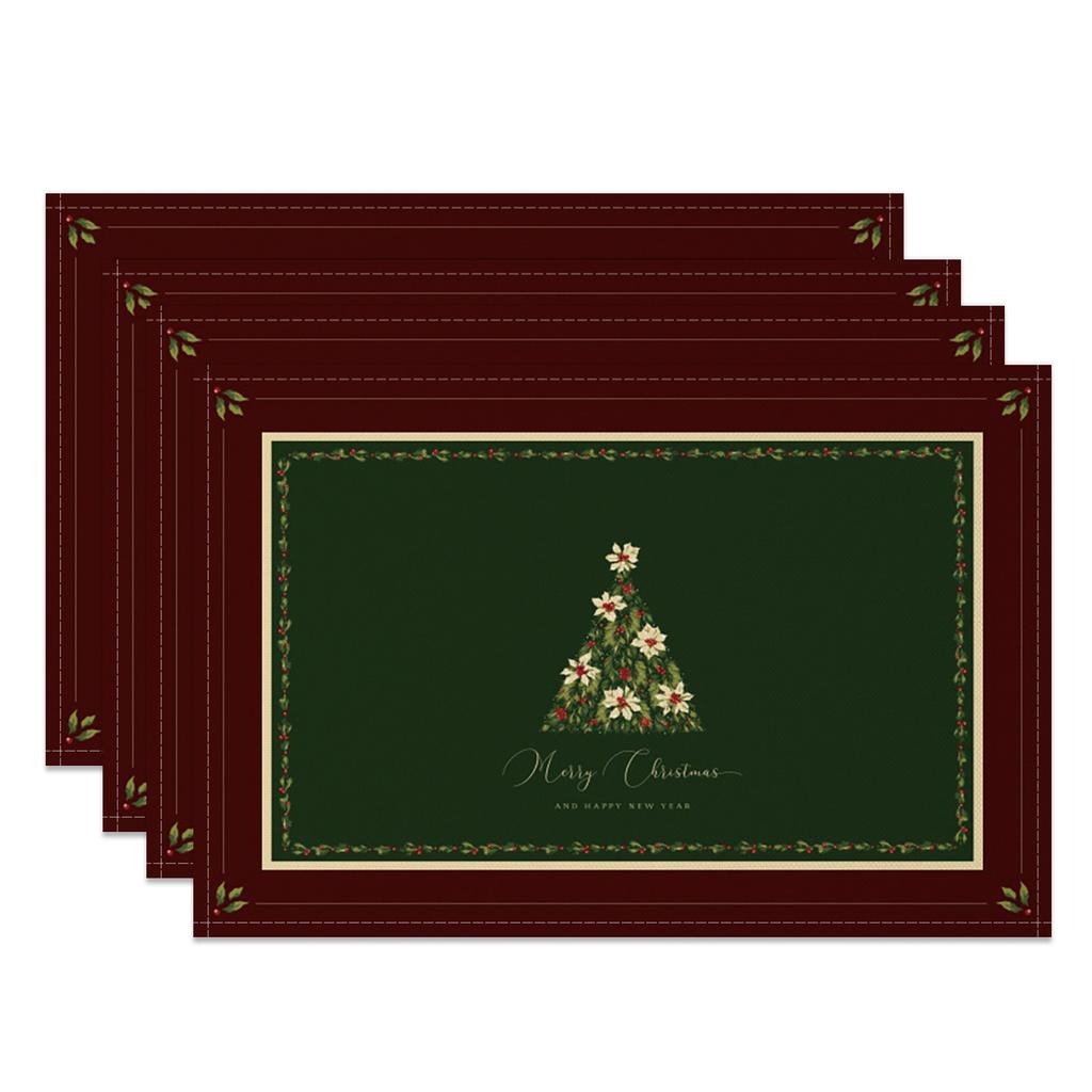 4pc/set 2025 Christmas Placemats Snowman Santa Pinecone Green Theme Holiday for Xmas Decor Linen Washable Christmas Tableware
