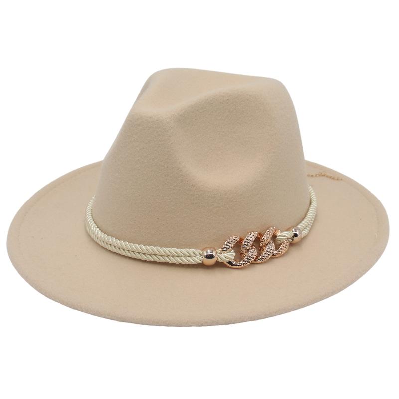 Jazz Hat Retro Men'S And Women'S Cotton Felt Hat Big Brim Panama Hat Gold Chain Hat