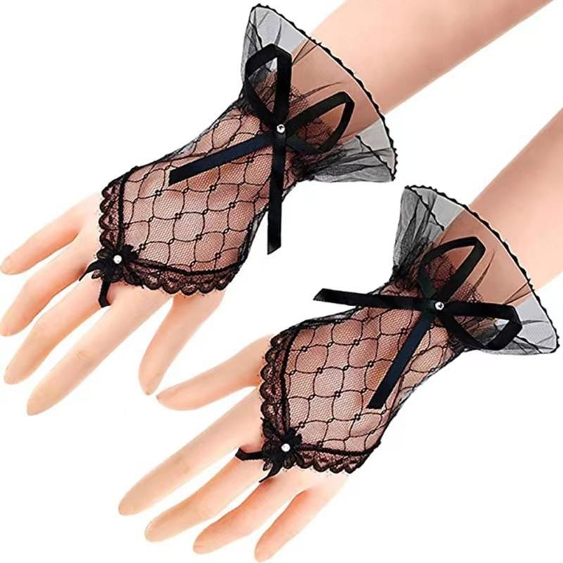 1pair Elegant Transparentes Lace Gloves Thin Short Gloves Party Dancing Mittens for Event and Everyday Fashion