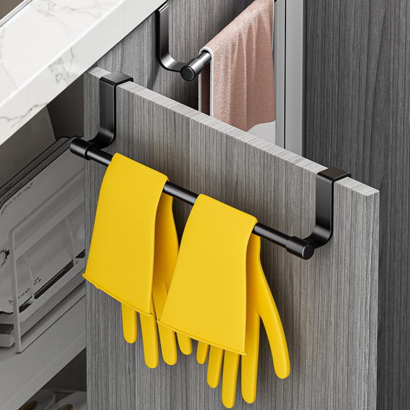 No Drill Hanging Towel Rack For Kitchen Stainless Steel Over Cabinet Door Storage Organizer For Dishcloth Gloves Sponge Holder