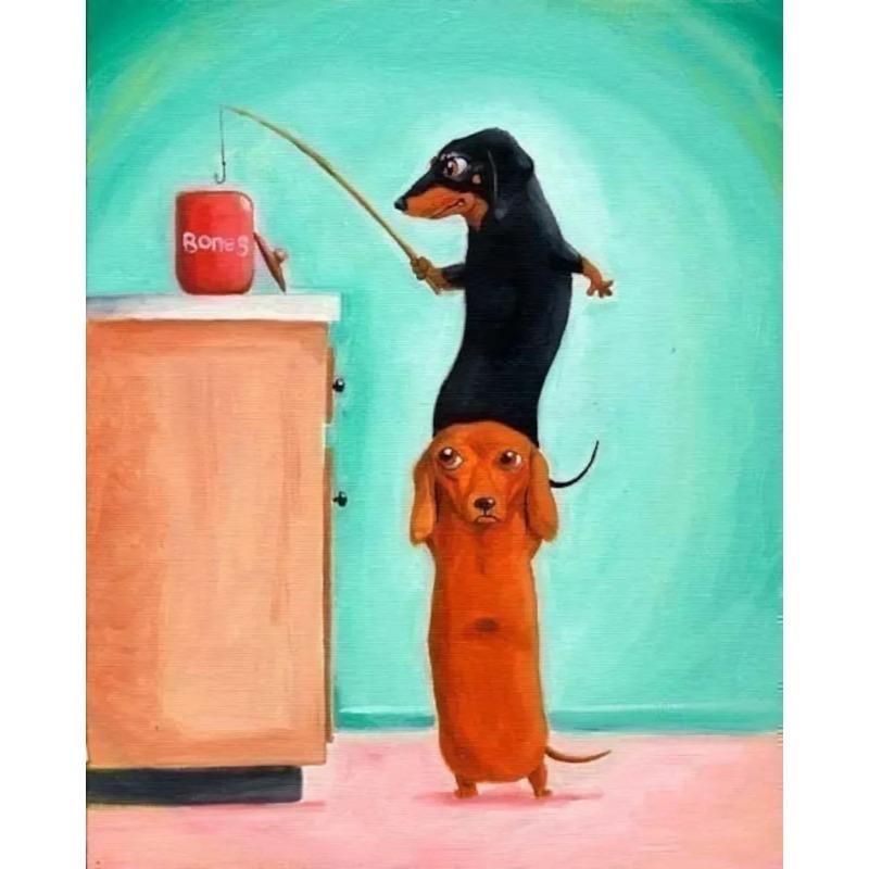 Adorable Cartoon Dachshund Dog Poster Print Kawaii Animal Canvas Painting Fun Wall Art for Kids Bedroom Home Decor