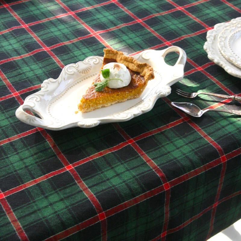 Winter check fleece tablecloth for 4 people Green Check