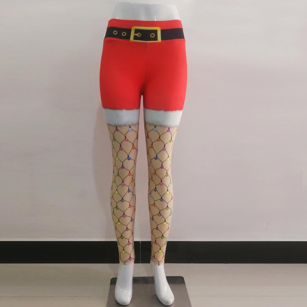 Fashion Christmas Print Fitness Sports Hip Lifting High Waist Bottom Pants Women Yoga Pants