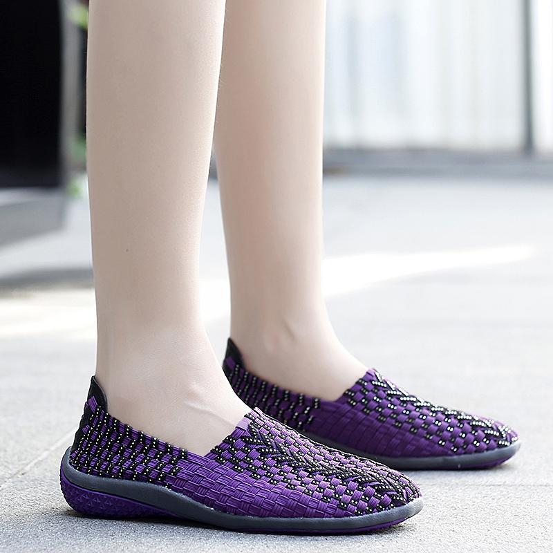 Summer Moccasin Beach Shoes Women Black Casual Weave Slip on Braided Blue Flats Sneakers Plus Size