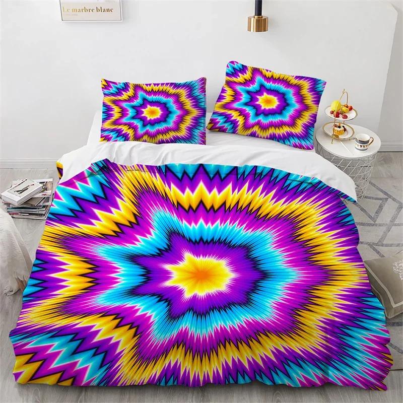 Abstract Geometric Duvet Cover Queen Psychedelic Spiral Swirl Bedding Set Microfiber Quilt Cover For Kids Teen Girls Room Decor