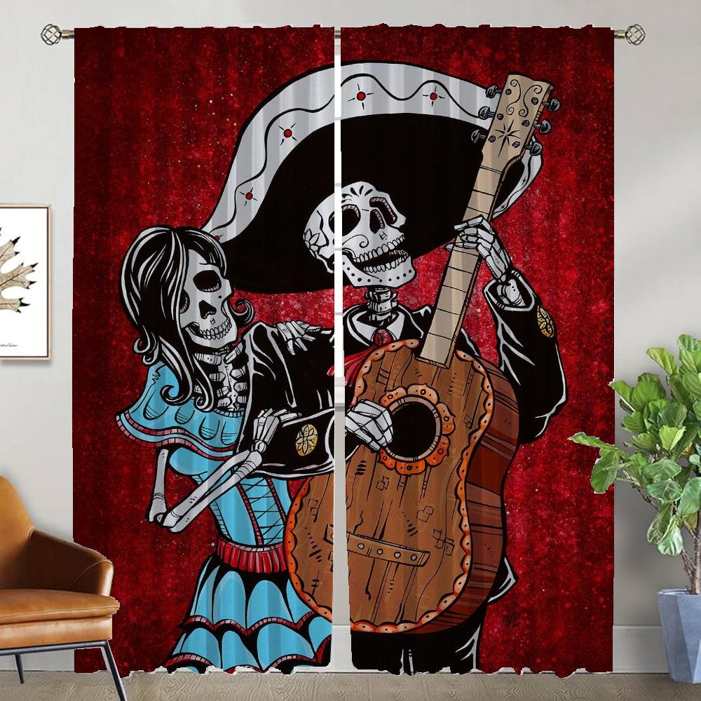 Curtains for Living Room Curtain Day of Death Halloween Decoration Tulle for Bedroom Home Interior Curtains 2 Pieces Shades