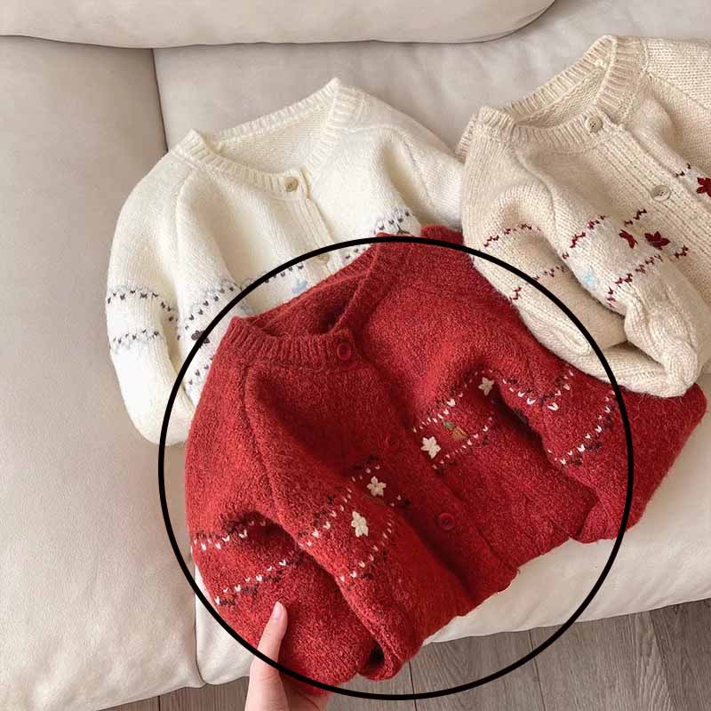 

Artistic Floral Embroidered Round Neck Sweater Coat Women Spring Autumn Design Single Breasted Knit Cardigan One Size