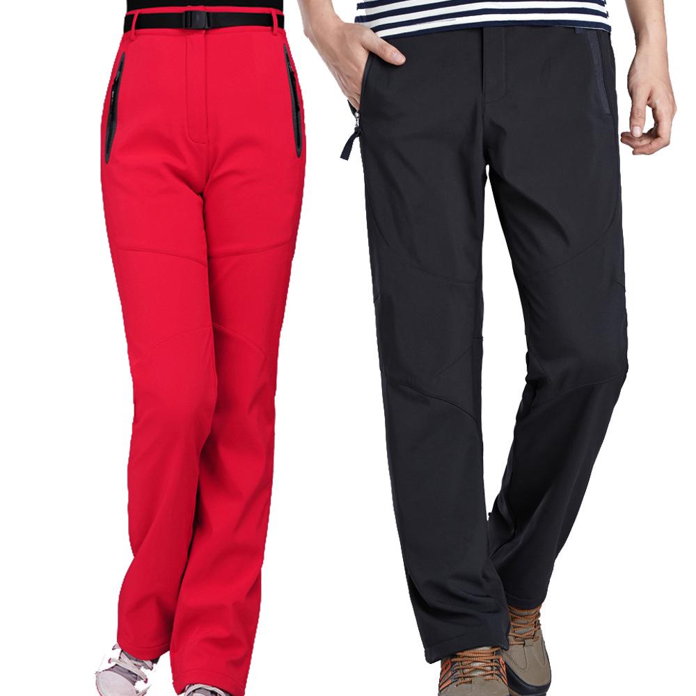 Waterproof Softshell Ski Pants - Thickened Warm Fleece Mountaineering Pants for Men & Women