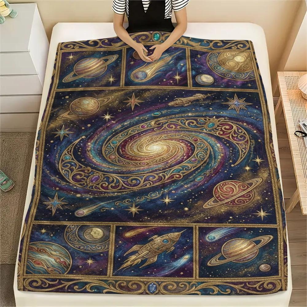 1Pc Space Print Flannel Blanket, High quality Comfortable for All Seasons, Home Decor, Warmth and Comfort, Perfect for Christmas Gifts W158