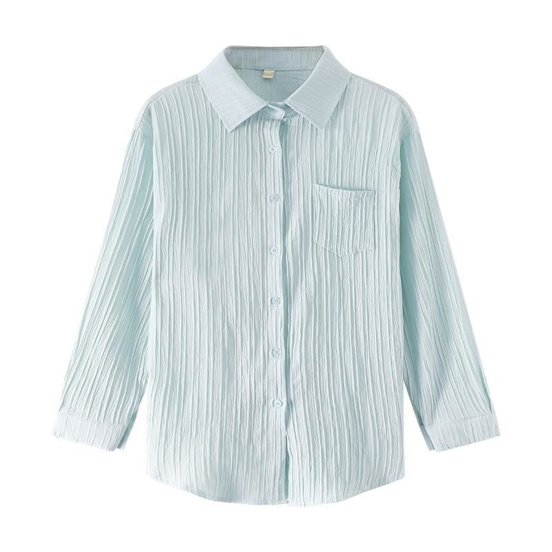 Women's Striped Shirt Chiffon Top Long Sleeved Thin Sun Protection Summer Loose Shirt