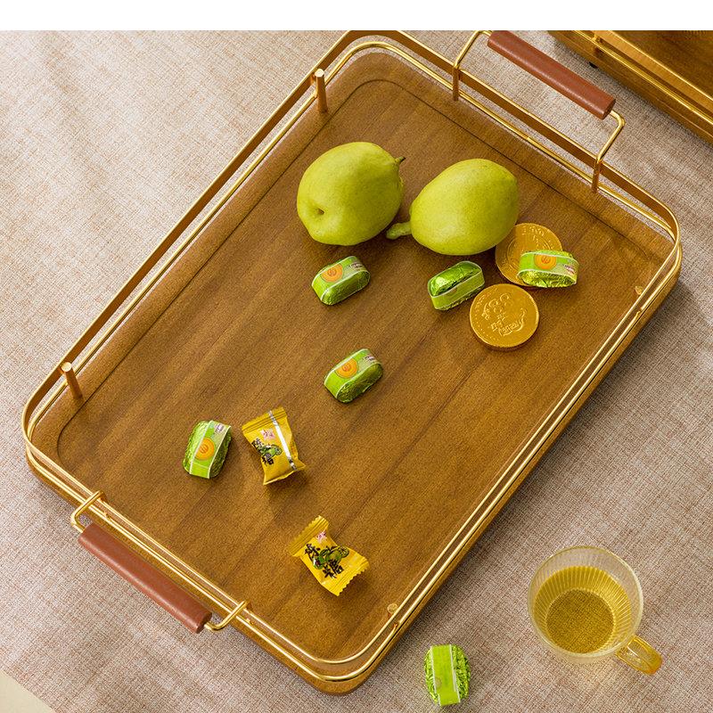 Simple Rectangular Bamboo Cutlery Food Storage Trays Decorative Home Kitchen Organizer Metal Bracket Accessories