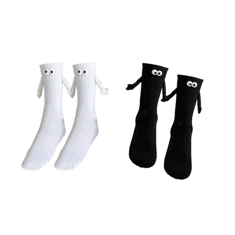 

2 пары носков для рук, средние носки-трубы, мужские и женские модные персонализированные магнитные присоски, черно-белые парные носки One Size