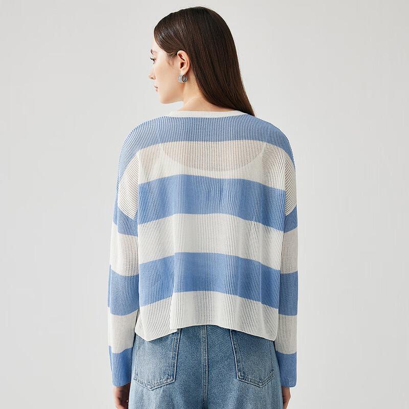 Zhaojun Women's Striped Mulberry Silk Blend Long-Sleeve Knit Top