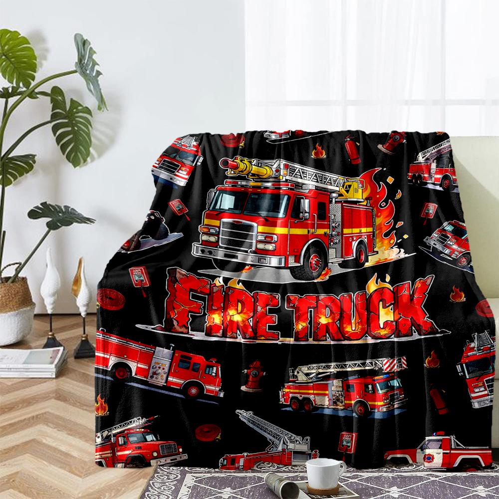 fire truck Theme Printed Blanket - Perfect for Couch, Bed, Travel & Outdoor Use | Machine Washable, Cozy & Durable.
