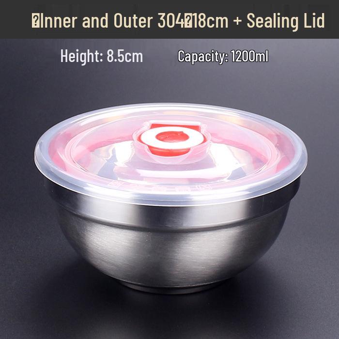 Large Double-Layer Insulated Stainless Steel Bowl with Lid - Anti-Scald, Anti-Drop, for Children and Adults, Ideal for Rice and Soup.