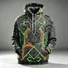 Men's Hoodie Neon Green Orange Geometric Print Breathable Pullover Sweatshirt for Cyberpunk Streetwear Daily Wear