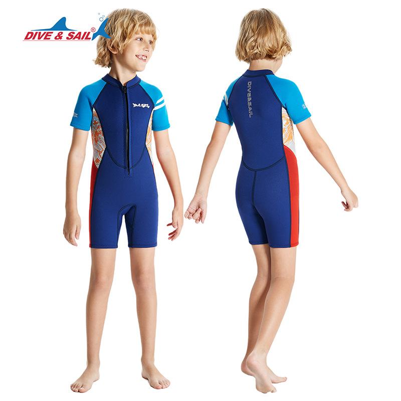 Costum de neopren pentru copii de 2,5 mm, costum termic dintr-o singură piesă, costum de baie cu mânecă scurtă pentru copii de vârstă mijlocie și mai mari, pentru înot, surfing, snorkeling, costum de baie îngroșat