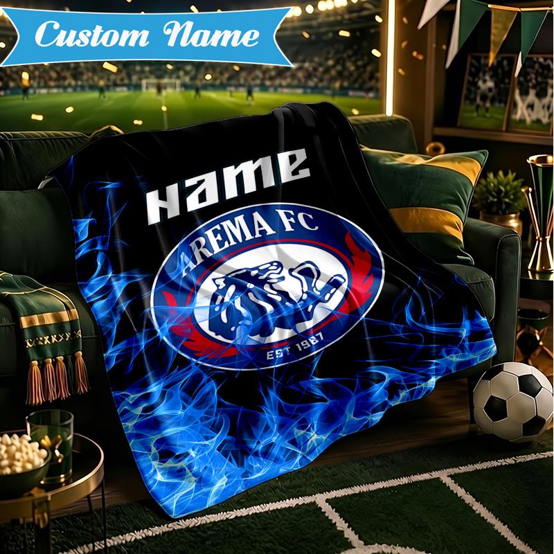 Custom Name AREMA Football Crest Design Blanket Lightweight Ideal Bedding Blanket Perfect for Travel, Camping, Living Rooms, Sofas, Christmas gift