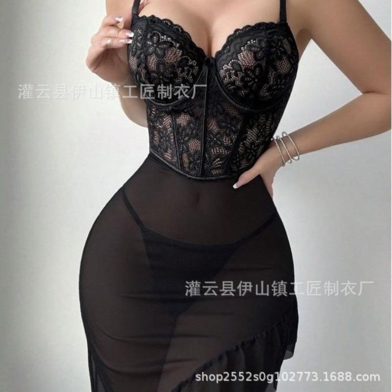 Sex Underwear Sexy Lace Set Steel Rings Gathering Sling Perspective