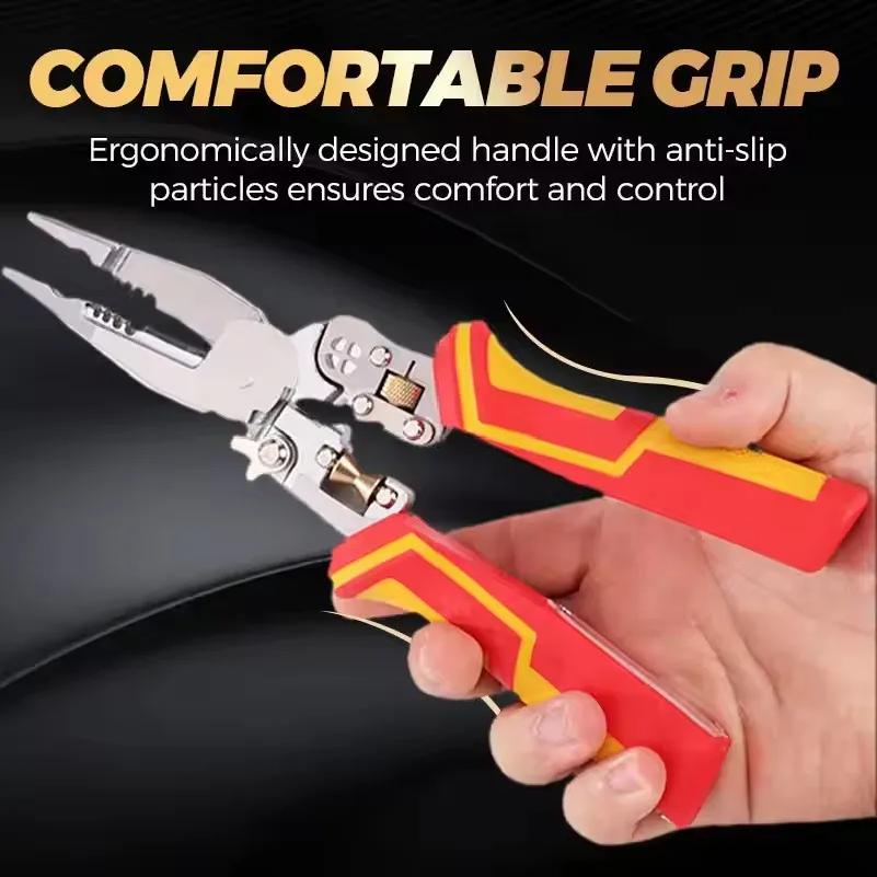 9-in-1 Multi-function Wire Stripper Electricians Voltage Testing Cable Cutting Scissors Crimping Pliers