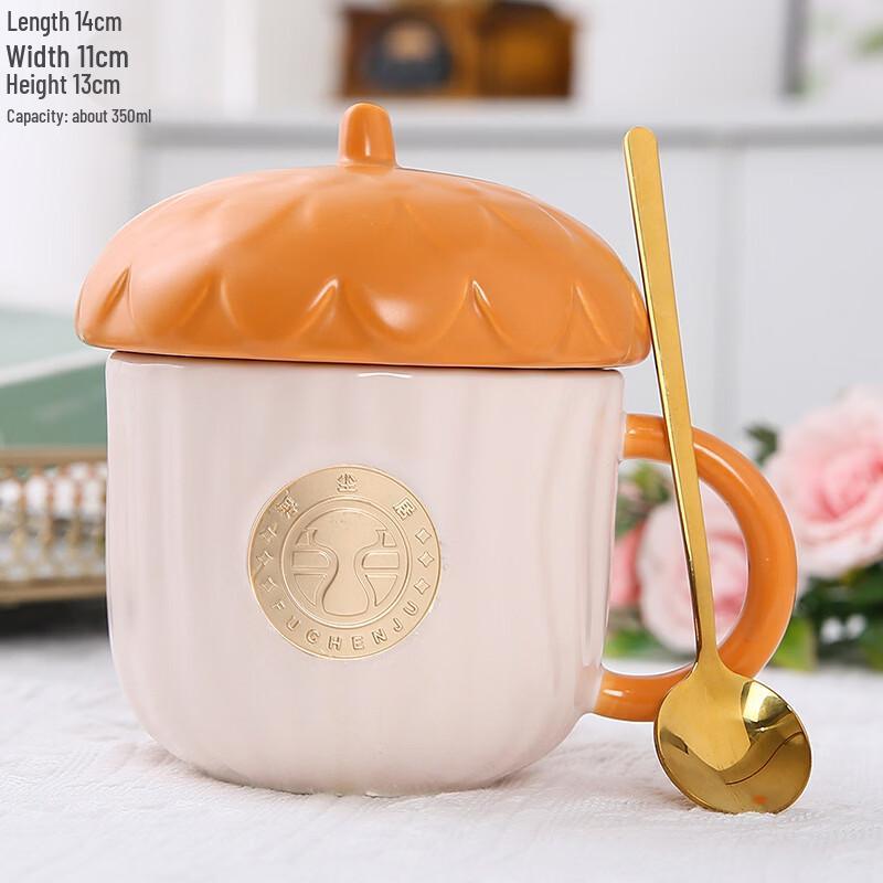 Handun Fruit Design Ceramic Mug with Lid & Spoon