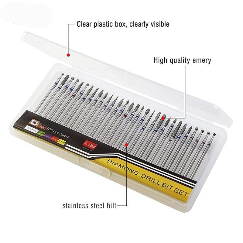 30pc Diamond Nail Drill Bits Set Milling Cutter Rotary Burr Cutter Clean Files for Electric Manicure Machine Accessory