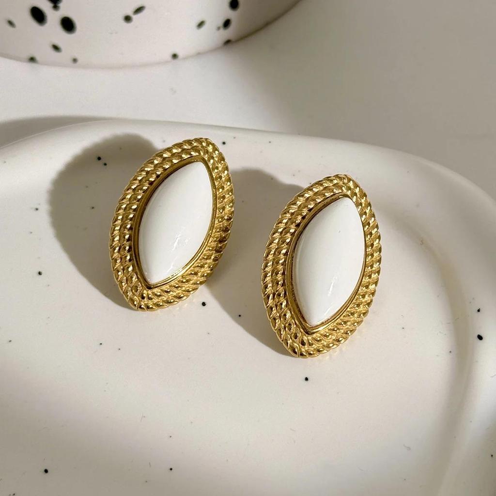 New Fashion Elegant Inlaid Resin Stainless Steel Stud Earrings for Women Retro 18K Gold Plated Geometric Earring Jewelry Gift
