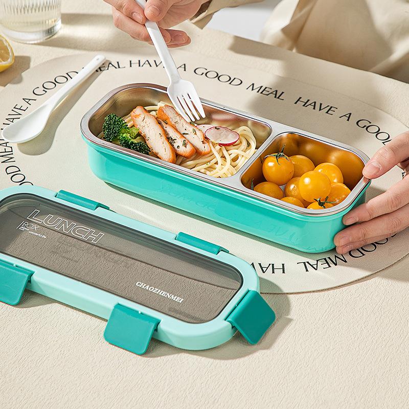 Microwave Stainless Steel Single Layer Partition Lunch Box, Leak Proof Fresh Keeping Bento Container Portable Food Storage Box