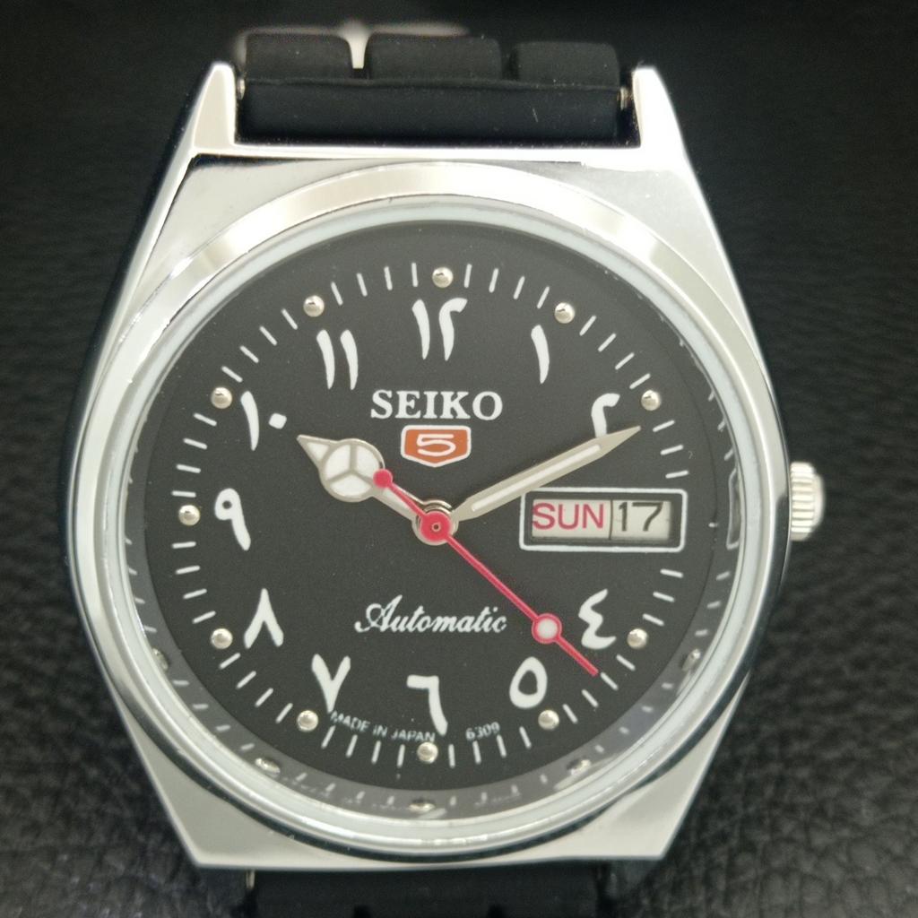 VINTAGE REFURBISHED SEIKO 5 AUTOMATIC 6309A JAPAN MENS BLACK WATCH a442616-1