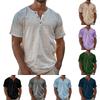 Men Henley Shirt Short Sleeve Button Down Linen Casual Loose Fit Summer Lightweight Top for Daily Wear