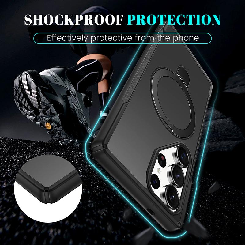 Suitable for Samsung S25ULTRA Mobile Phone Case A54 Four Corner Anti Fall PC Metal Magnetic Suction Bracket A55 Protective Case