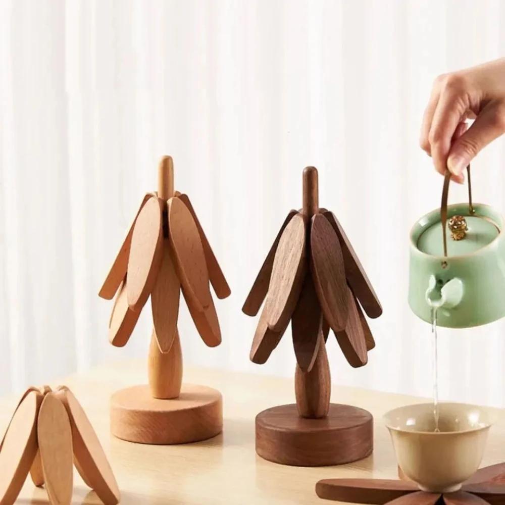 Anti Scald Wooden Trivets Decorative Heat Resistant Tree Design Stand Table Mat Coaster Insulation Pad Bowl Walnut Tree Design