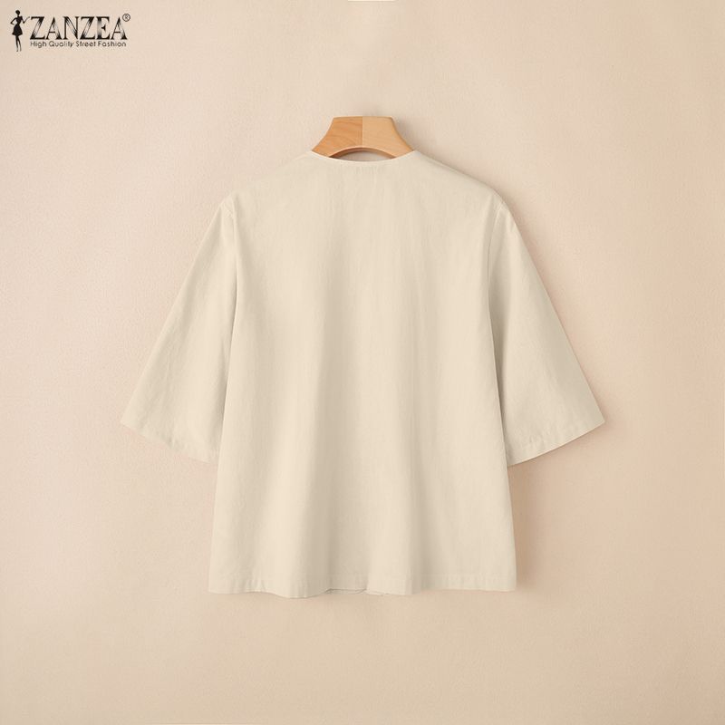 ZANZEA Women Casual V-Neck Solid Color Loose Half Sleeve Blouse