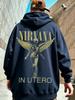 Men's Hooded Sweatshirt, Suitable for Autumn and Winter Seasons. Features an Angel Pattern. Retro Design with a Loose Fit and Long Sleeves.