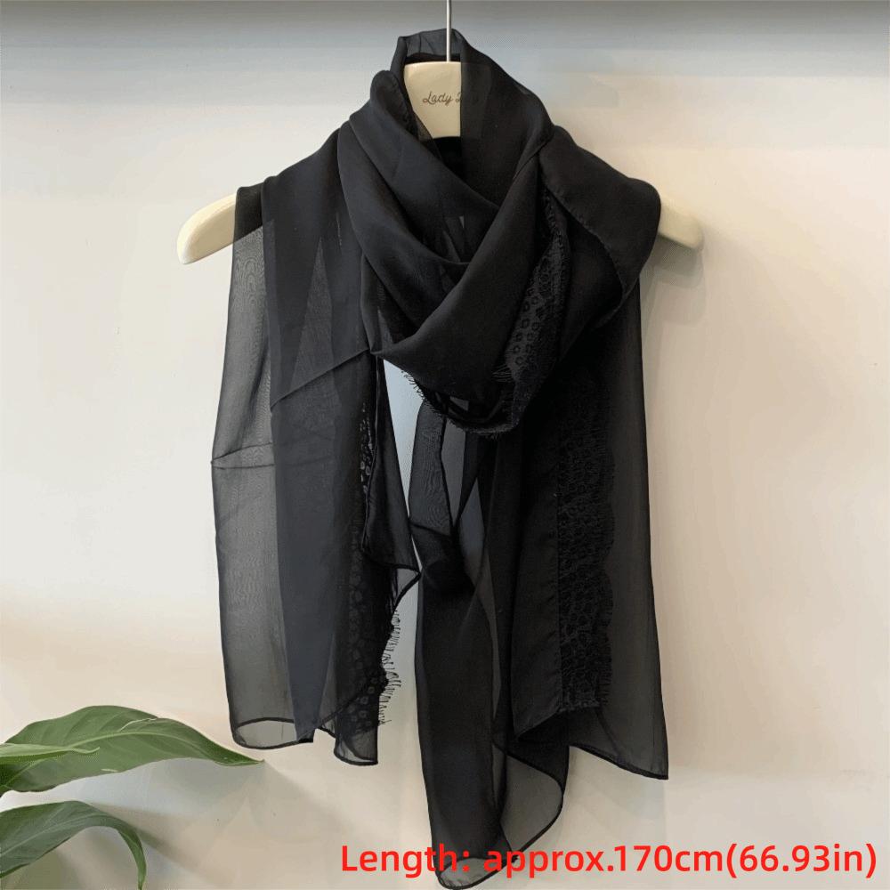 Lace Trimmed Lace Splicing Scarf Thin Beach Shawl Wraps Elegant Chiffon Scarf