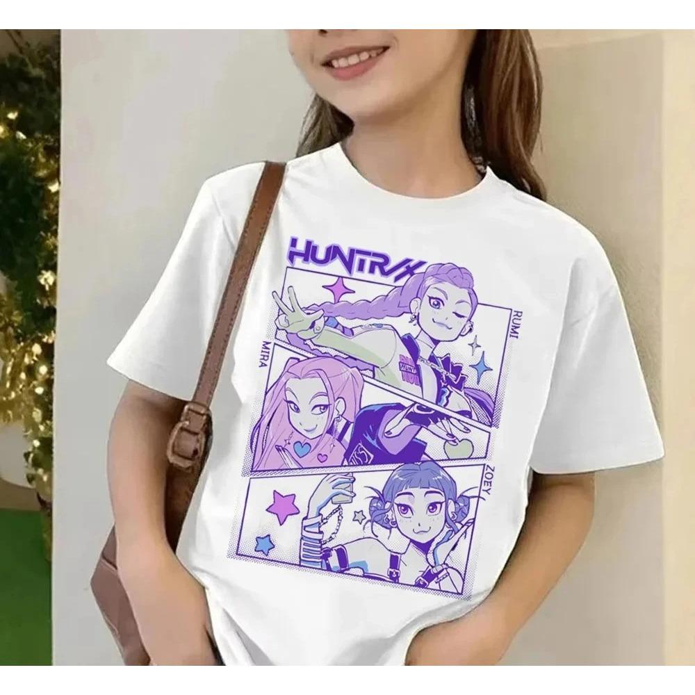 2025 Movie KPop Demon Hunters T-shirt Summer Short Sleeve T-shirt Tee for Children Casual Loose Girl Boy Graphic Printed Tops