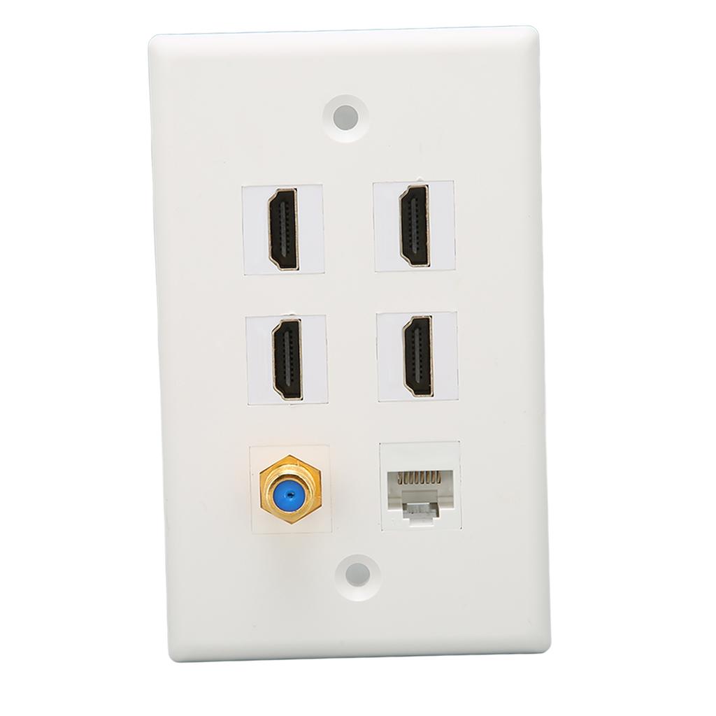 Wall Plate 6 Ports HD Multimedia Interface CAT6 TV F Head Ethernet Wall Plate for Home Office