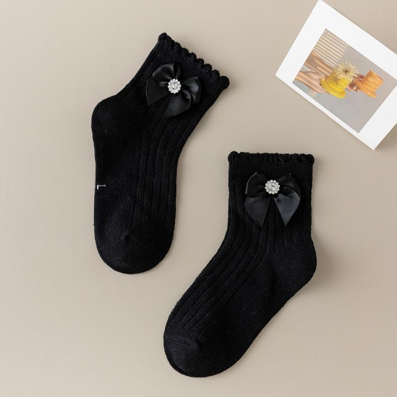 Kids Bow Socks Baby Girls Cotton Cute Socks for Girls Cute Bow Soft Toddlers Princess Children Tube Socken Spring Autumn