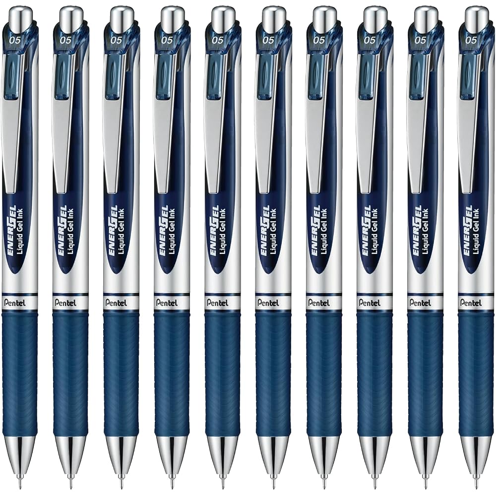 Pentel Ballpoint Pen Gel Ink Gel Knock Type 0.5mm Silver Shaft BLN75Z-CA Blue Black 10