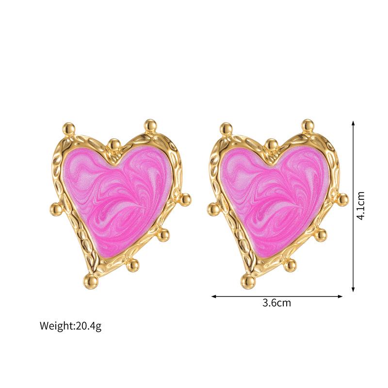 Korean 18K Rose Gold Heart Stud Earrings: Fashionable Pink Gold Design in Titanium Steel
