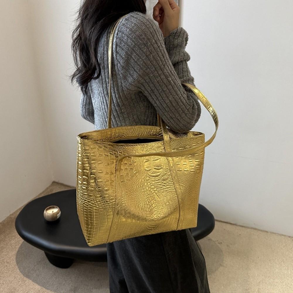 PU Leather Women Handbag Large Capacity Crocodile Pattern Female Shoulder Bag Luxury Commuting Armpit Tote Bag Ladies