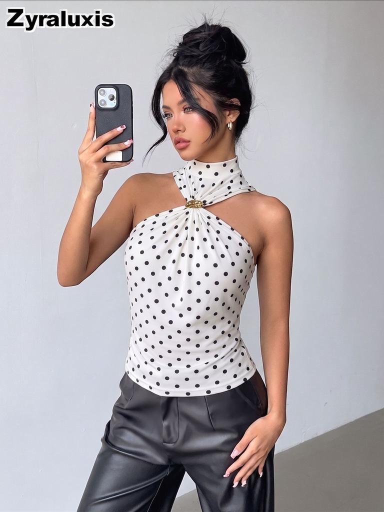 New Polka Dot Spaghetti Strap Vest Top - Slim Fit Bodycon Cami