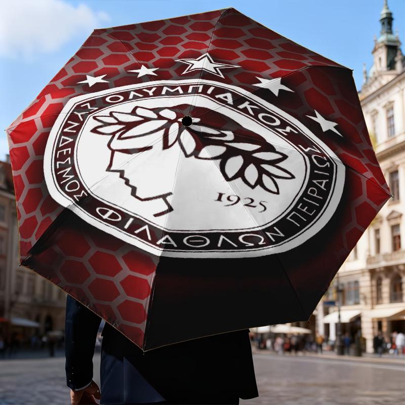 Olympiacos Fc Crest Emblem Umbrella Folding umbrella, automatic umbrella 8-Frame for Travel, camping Use Gift for Halloween Christmas